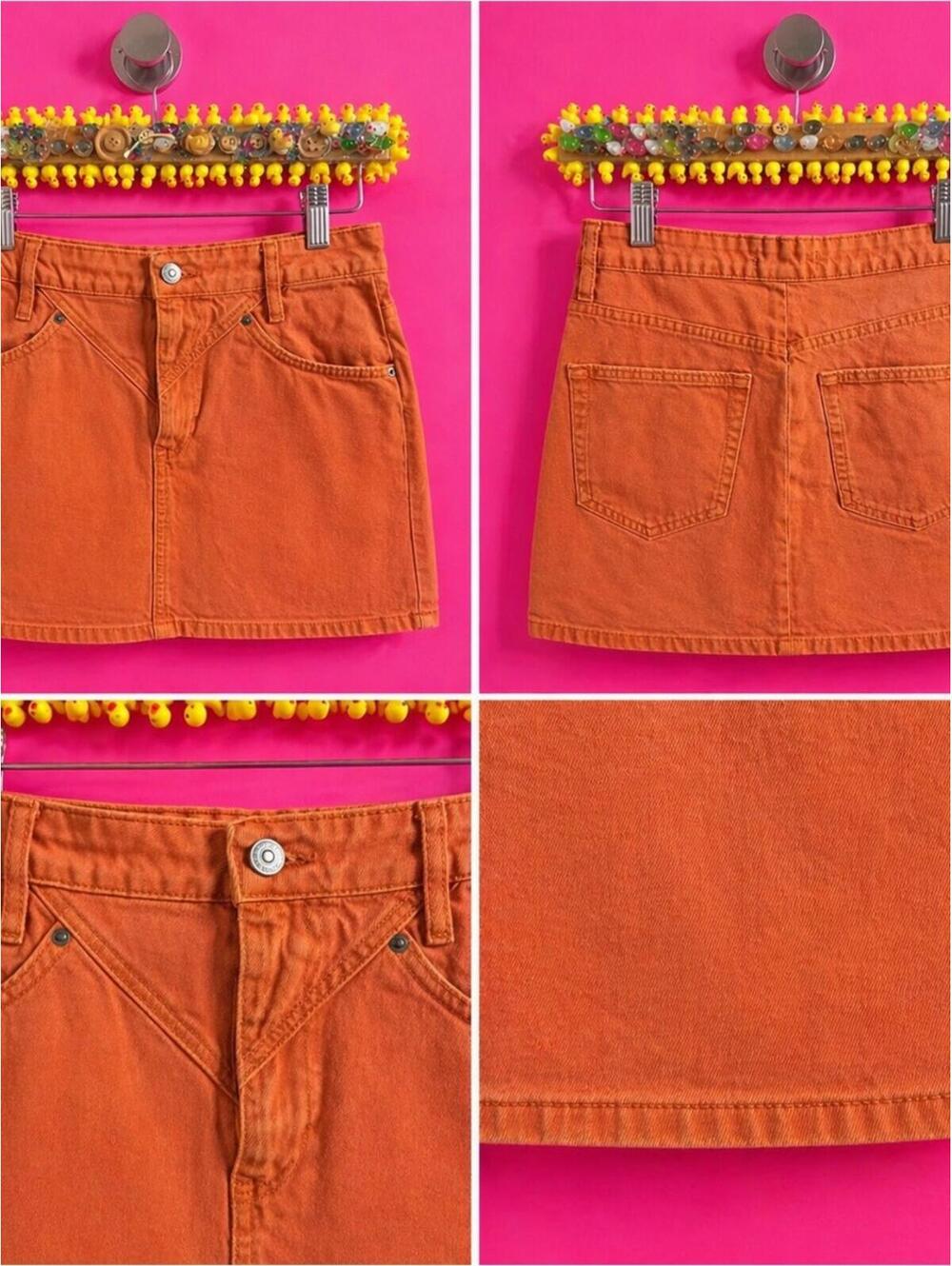 Orange Cotton Denim Mini Skirt — Classic Casual